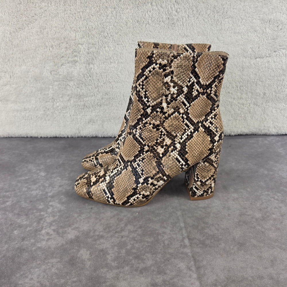 Lulus My Generation Snakeskin Print Square Toe Block Heel Ankle Boots 8